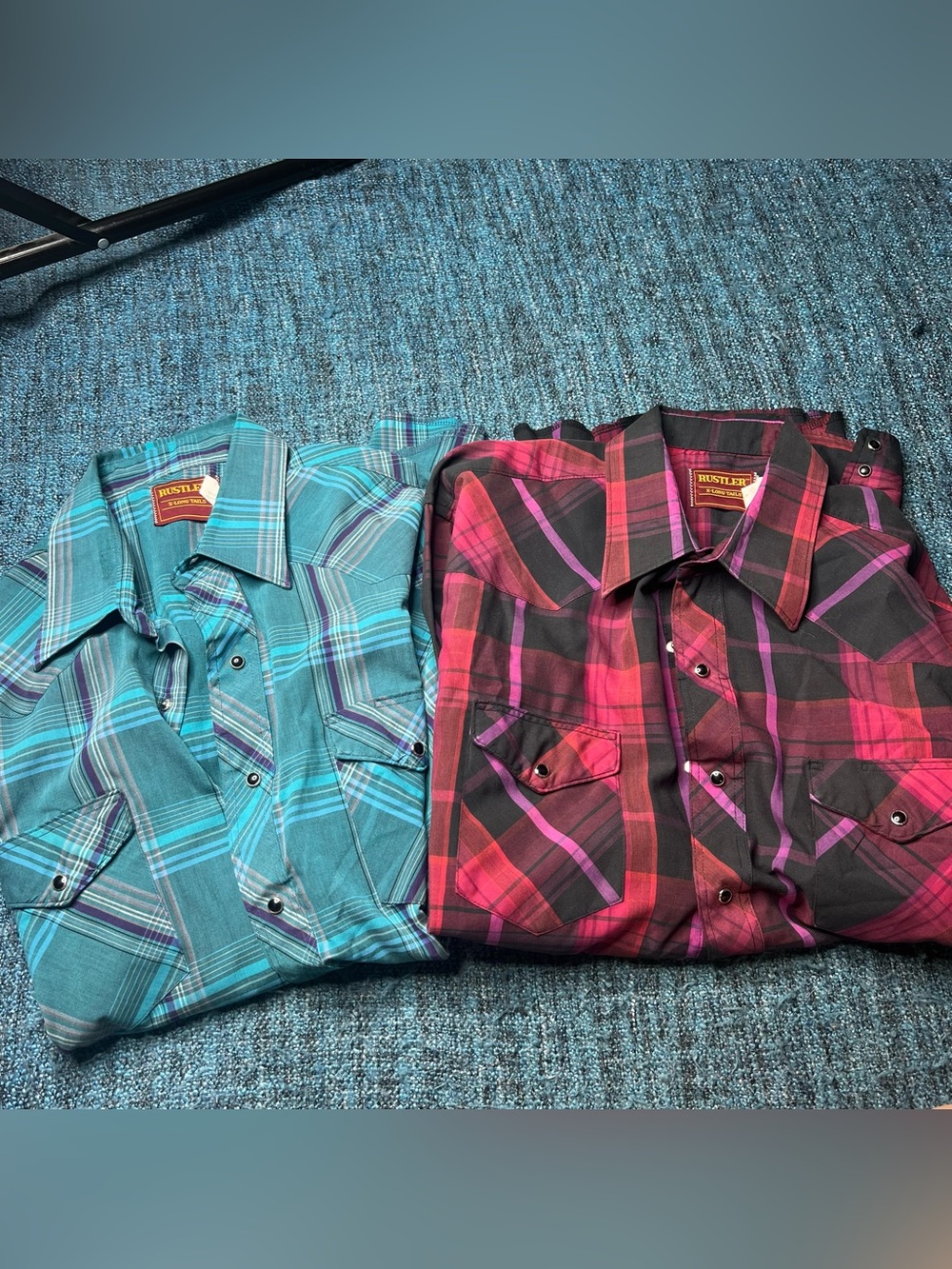 Rustler X-Long Tails Pearl Snap Plaid Button Up Shirts Bundle of Two Mens'